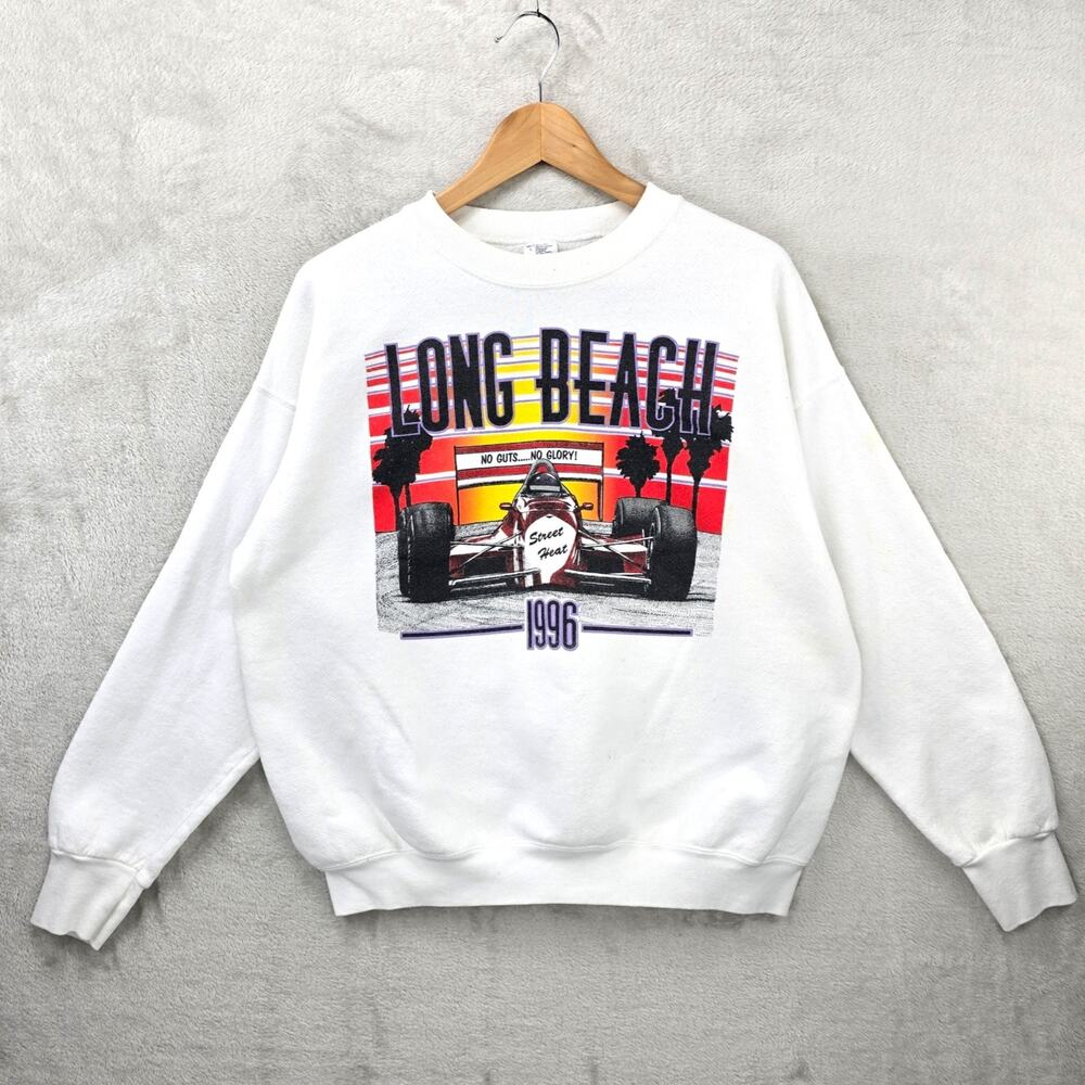 Vintage Long Beach Street Heat 1996 Crewneck Sweatshirt Large Racing No Guts 90s